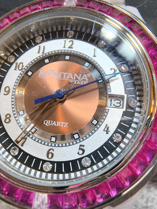 Montana Silversmiths Watch Purple Crystal Ring Dial Date White Band New Bat Mint main image 5